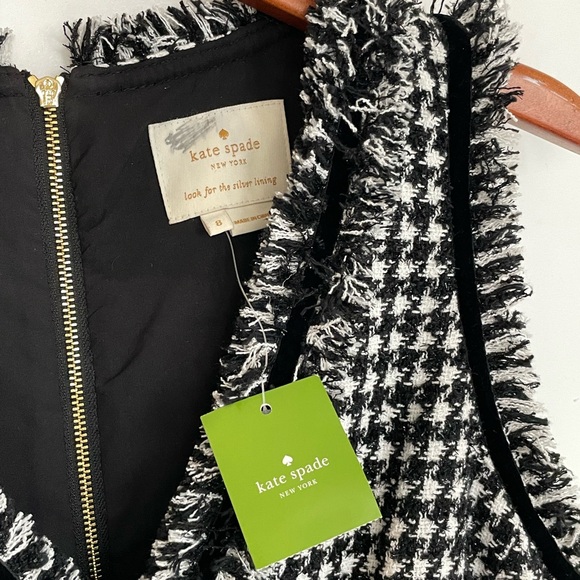 Kate Spade NWT Houndstooth Sheath Dress Sleeveless Fringe Trim Chic Tweed - Picture 8 of 9